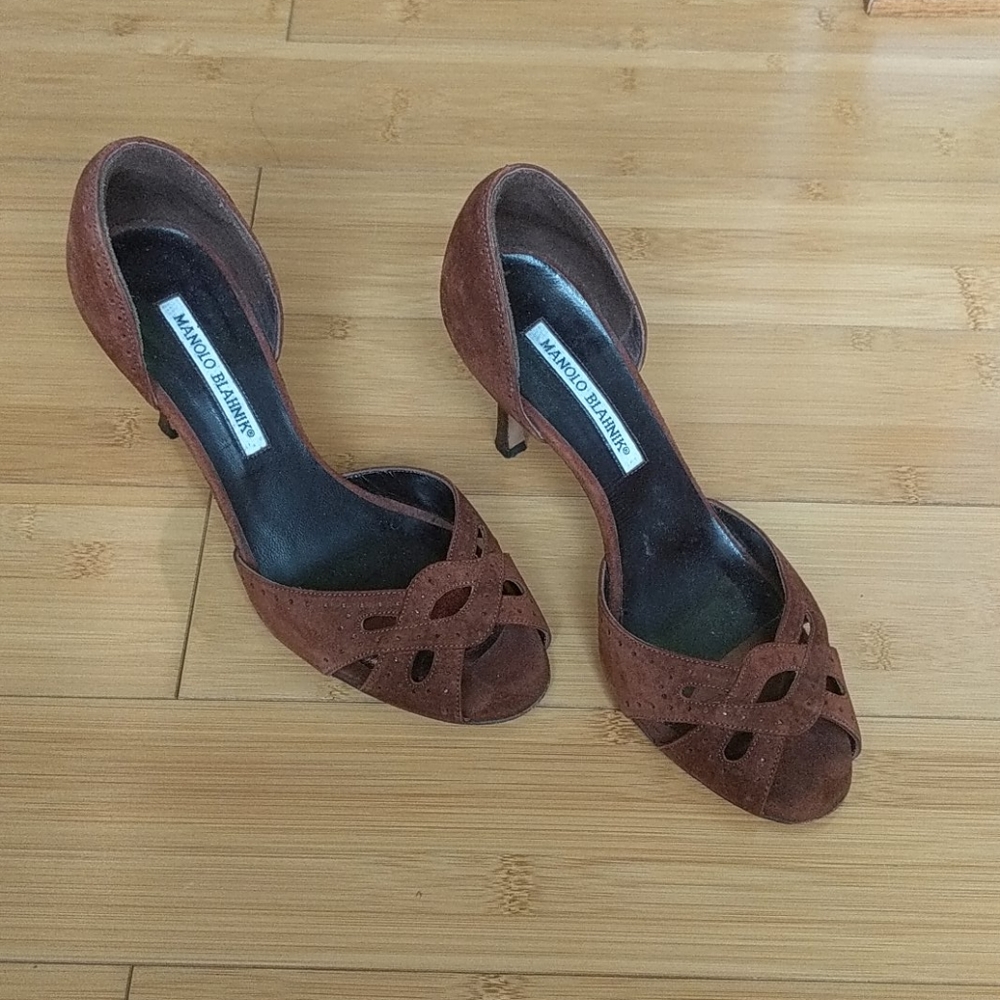 Brown Suede Manolo Blahniks, Size 37.5/US 7.5